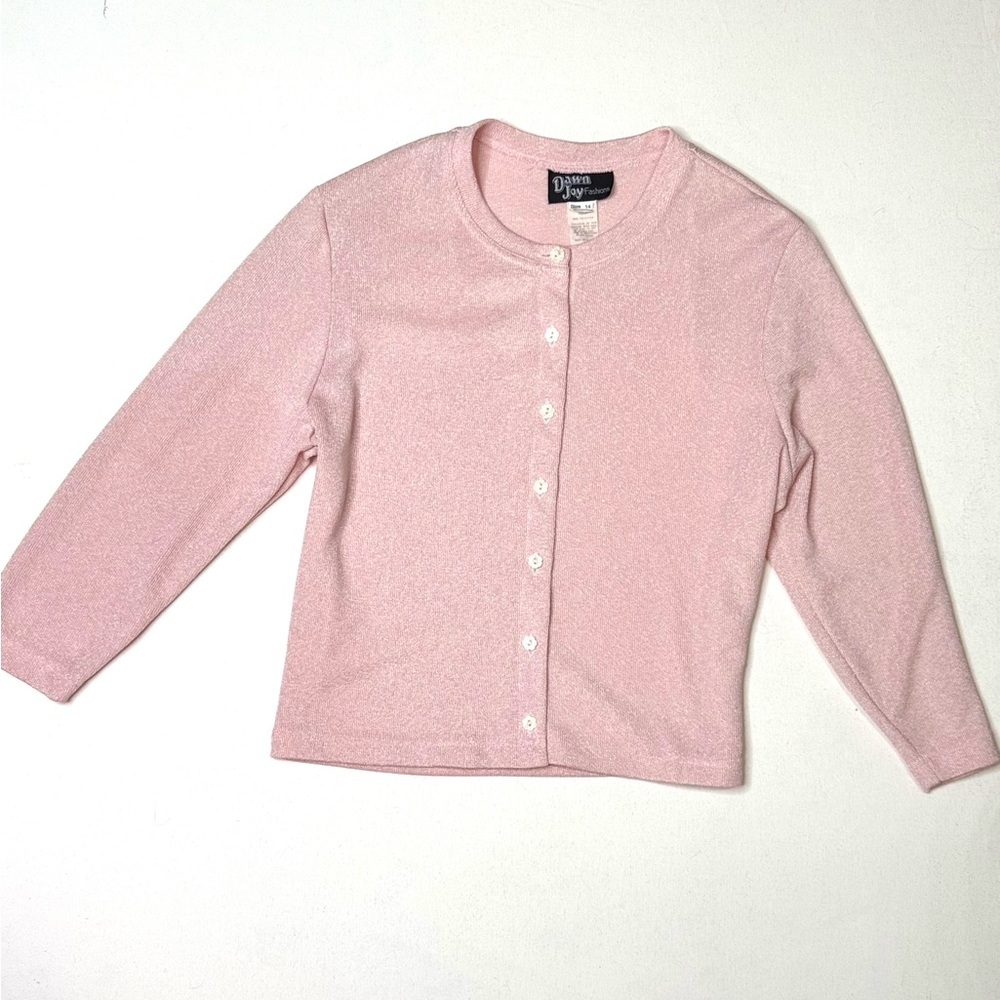 Vintage Dawn Joy Fashions Pink Button-Up Cardigan Knit Size 14